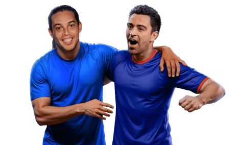 Two football players celebrating a win, representing the Boomerang Bet sports bonus.