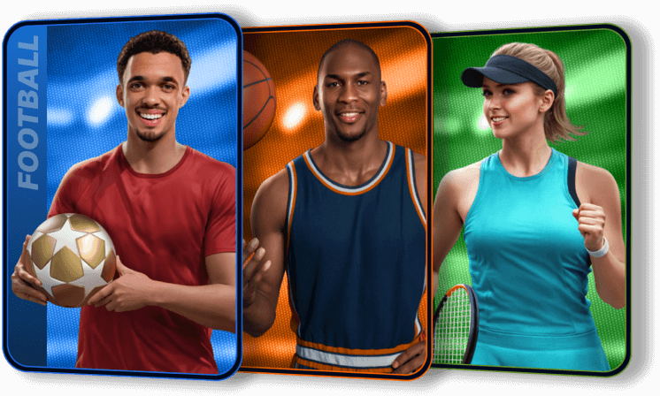Athletes from soccer, basketball, and tennis representing global sports betting at Boomerang Bet