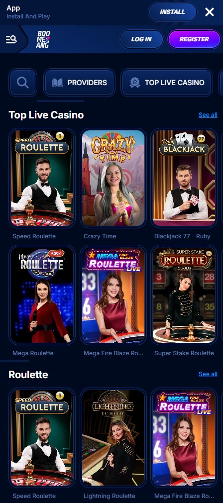 Navigating the Boomerang mobile casino lobby